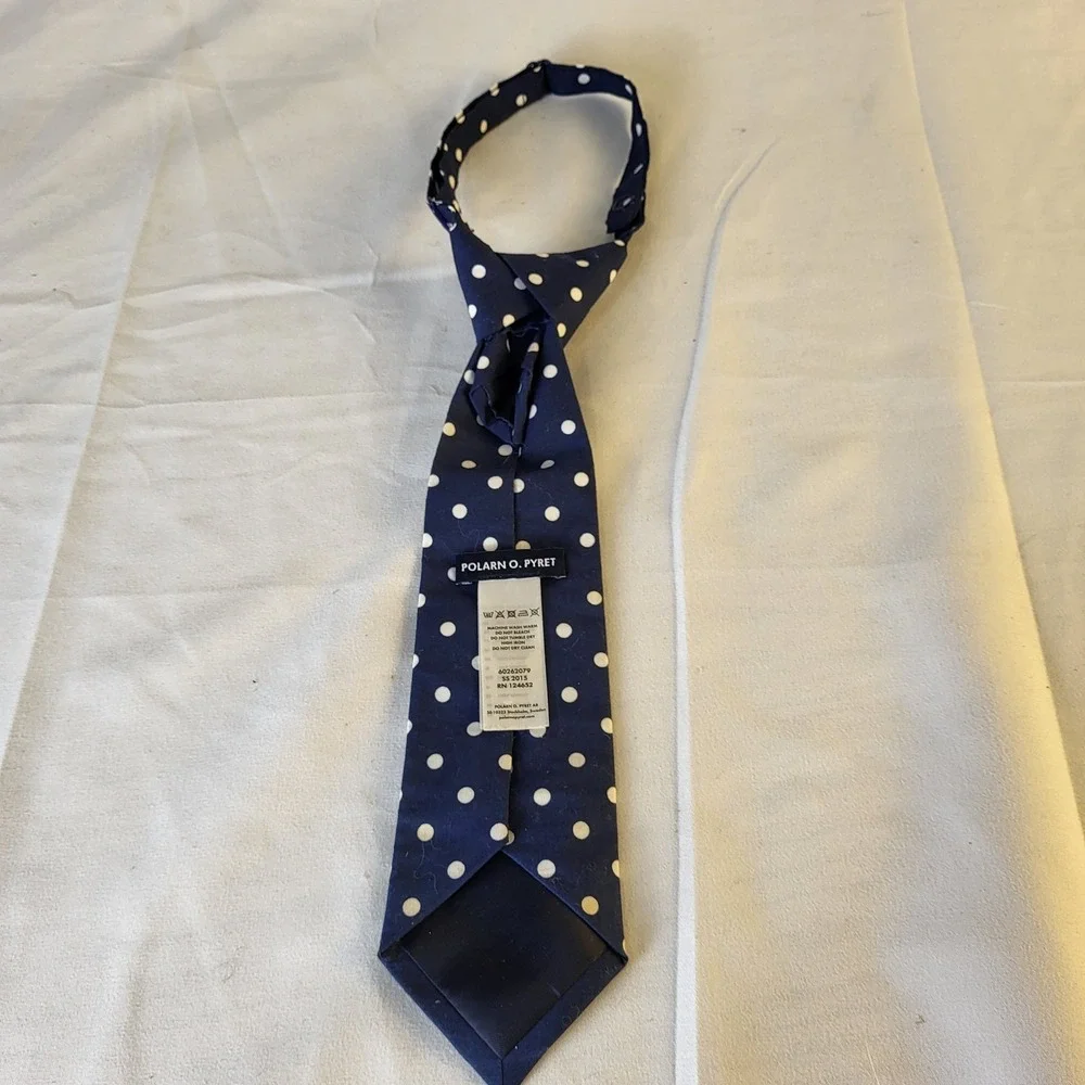 Polarn O Pyret Kids Navy White Polkadot Adjustable Necktie with Snap